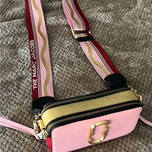 Marc Jacobs Pink and Gold Crossbody Bag with Red Strap